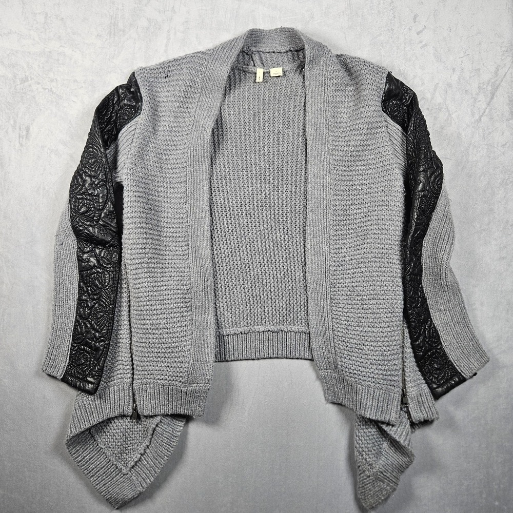 Moth Anthropologie Cardigan Sweater Large Gray Open Front Lambs Wool Rabbit Hair